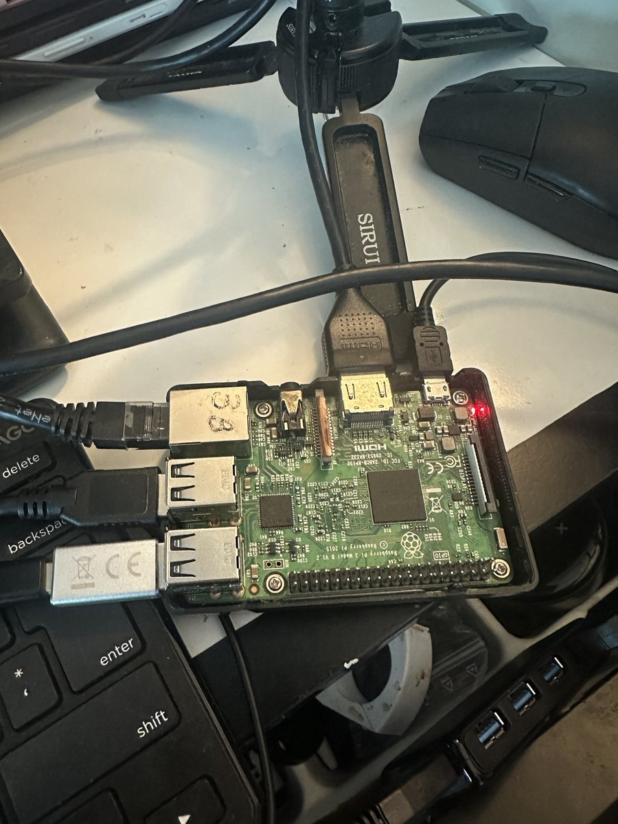 A Raspberry Pi 3 on the bench running camhdmi, HDMI out and a USB conference camera connected